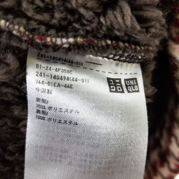 Uniqlo Women Zip Up Hooded Fleece Jacket Sz L Brown Houndstooth Outdoor - Picture 6 of 6